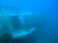 El pecio ruso Jet-foil situado en el fondo cerca del muelle,del pajar.